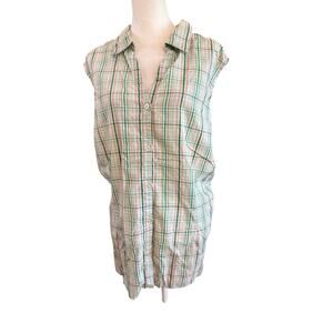 basic editions green pink plaid sleeveless button up womens plus size 4x